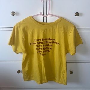 Cute yellow forever 21 crop top with maroon font